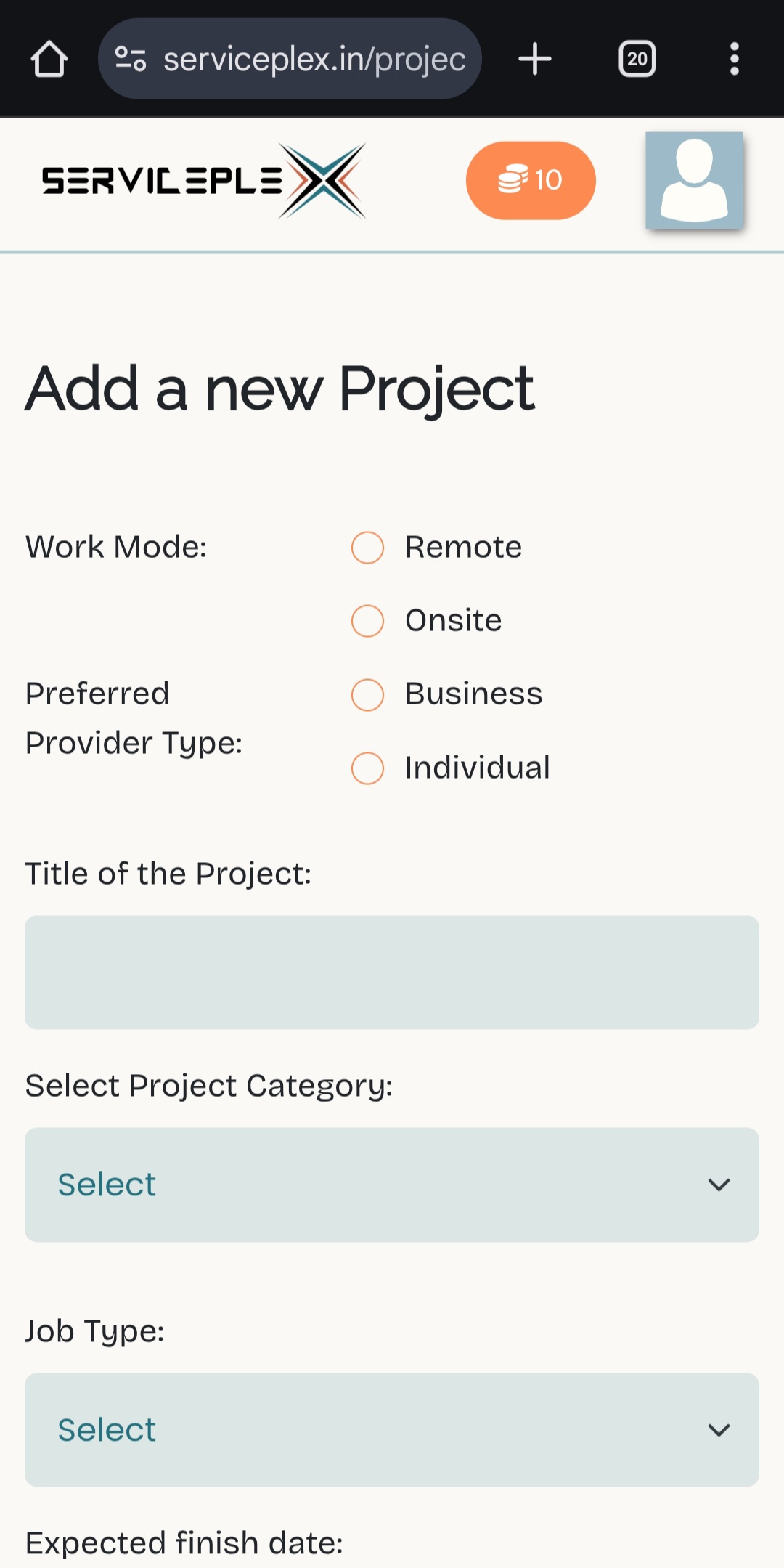 Fill the project form mobile