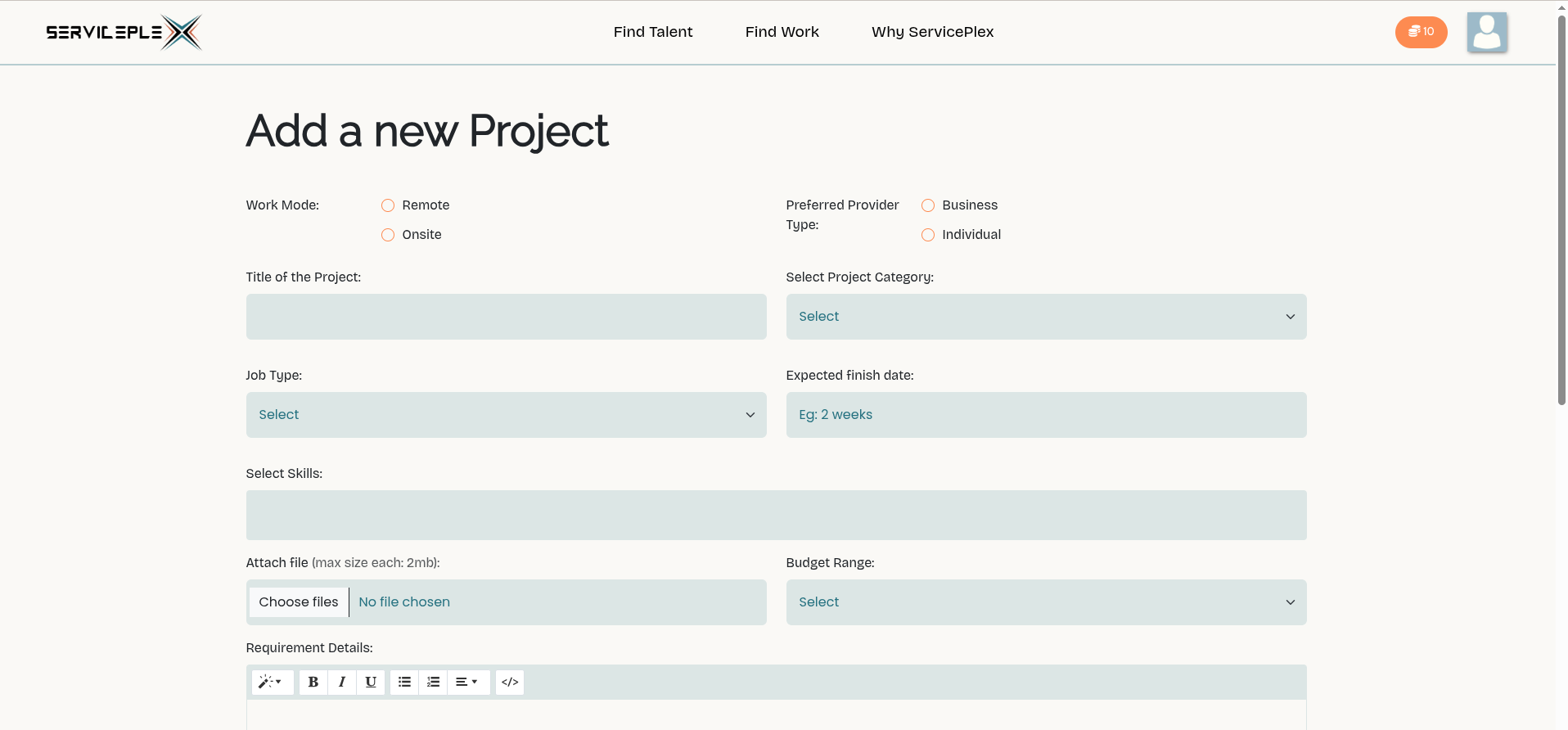 Fill the project form desktop