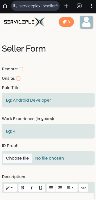 Fill seller form mobile